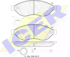 141803, Колодки тормозные Fiat Ducato 06-; Peugeot Boxer 06- передние 1 датчик ICER