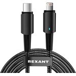 18-7069, Кабель Type-C - Lightning, 3А, 1м, в черной нейлоновой оплетке ...