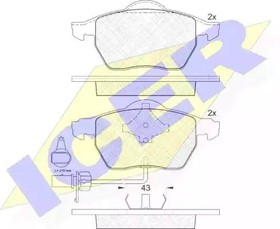 181331203, Колодки тормозные VW PASSAT, AUDI A4/A6 16" 2 датчика(=GDB1488) ICER