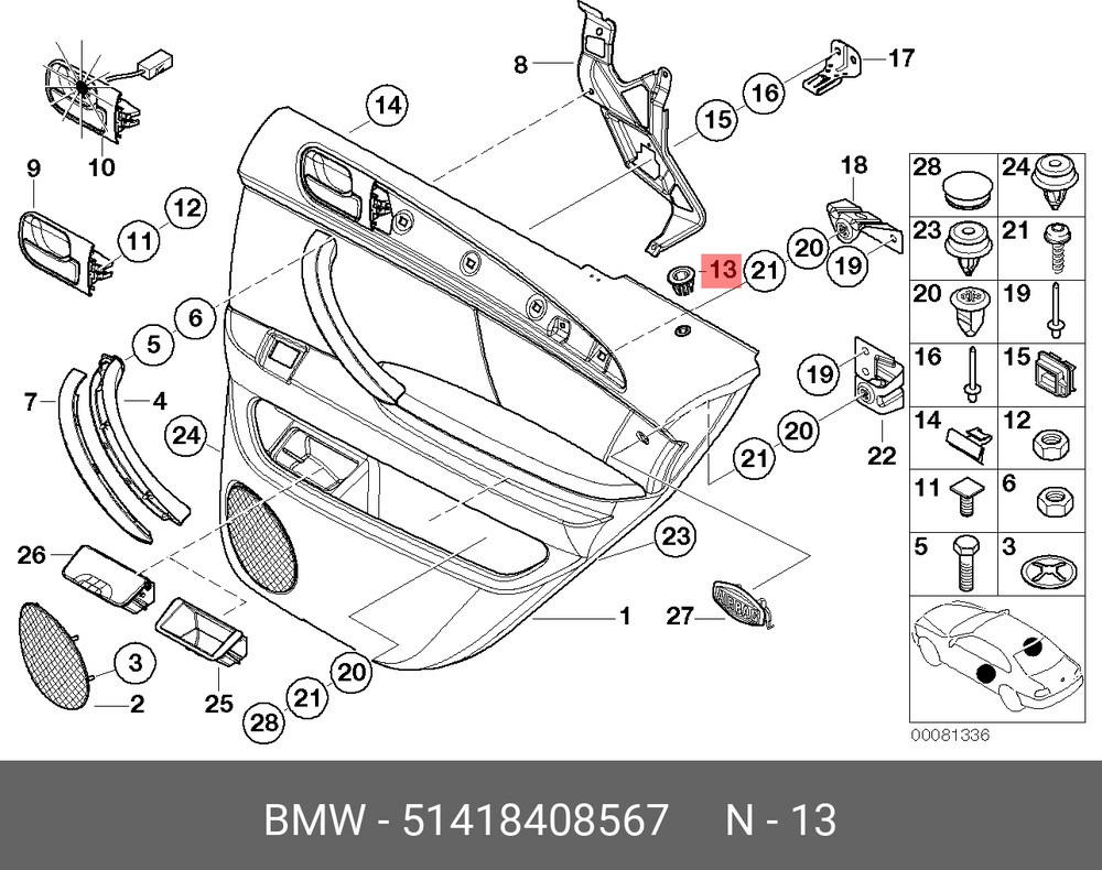 51418408567, Клипса пластмассовая кнопки блокировки двери X5 E53, BMW |  купить в розницу и оптом