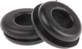 01330351010, Black PVC 15mm Cable Grommet for Maximum of 9mm Cable Dia.