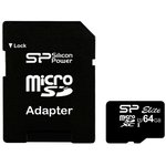SP064GBSTXBU1V10SP, Флеш карта microSD 64GB Silicon Power Elite microSDXC Class ...