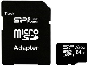 Фото 1/3 Карта памяти 64Gb MicroSD Silicon Power Elite + SD адаптер (SP064GBSTXBU1V10-SP)