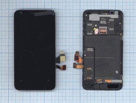 Дисплей (экран) в сборе с тачскрином для Nokia Lumia 620 черный с рамкой