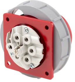 Фото 1/3 248.3297-7, Optima Seven IP66, IP67 Red Panel Mount 6P+E Industrial Power Socket, Rated At 32.0A, 415.0 V