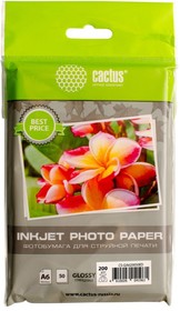 Фото 1/3 Фотобумага Cactus CS-GA620050ED A6/200г/м2/50л./белый глянцевое для струйной печати