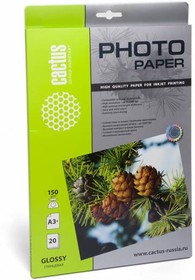 Фото 1/2 Фотобумага Cactus CS-GA315020, A3+, для струйной печати, 20л, 150г/м2, белый, покрытие глянцевое