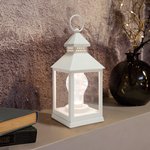 513-052, Декоративный фонарь с лампочкой, белый корпус, размер 10,5х10,5х24 см, цвет ТЕПЛЫЙ БЕЛЫЙ