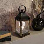 513-053, Декоративный фонарь с лампочкой, бронзовый корпус, размер 10,5х10,5х22,5 см, цвет ТЕПЛЫЙ БЕЛЫЙ