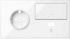 Simon 100 Белый глянец Кит 2 поста, фронт. Накладка на 1 розетку Schuko (слева) + 1 з/у USB SC + 1 клавиша выключателя