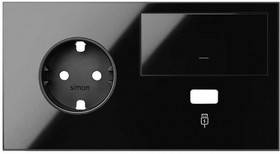 Simon 100 Черный глянец Кит 2 поста, фронт. Накладка на 1 розетку Schuko (слева) + 1 з/у USB SC + 1 клавиша выключателя