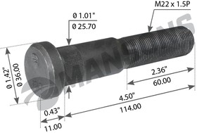 033900529, Болт колесный M 22 x 1,5 x 124,5 / 114, 10.9