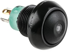 Фото 1/3 Pushbutton, 1 pole, black, illuminated (green), 5 A/28 VDC, mounting Ø 13.6 mm, IP67, IPR3SAD2L0G