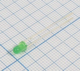 Светодиод круглый 3x5мм, зеленый, 150 мкд, 60 градусов, линза зеленая матовая, DFL-3514UGD-150mc; №7332 G СД 3 x 5 \зел\ 150\ 60\зел мат\D