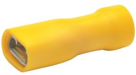 Insulated flat plug sleeve, 4.8 x 0.5 mm, 4.0 to 6.0 mm², AWG 12 to 10, brass, tin-plated, yellow, 8502V