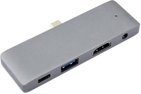 Адаптер Type C на HDMI, USB 3.0 + Audio 3,5 + Type C серый