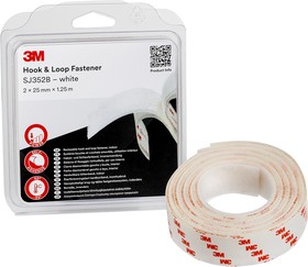 3M SJ352B white 25mm x 1,25m, White Hook & Loop Tape, 25mm x 1.25m