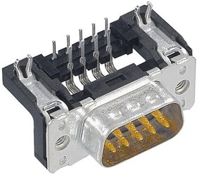 Фото 1/2 09652626812, Harting 15 Way Right Angle Through Hole D-sub Connector Plug, 2.74mm Pitch, with 4-40 UNC Threaded Inserts, Boardlocks