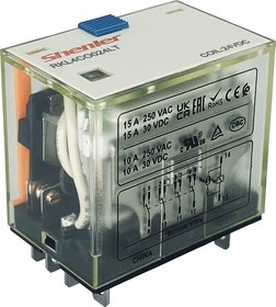 Фото 1/8 Реле RKL4CO024LT, 4CO, 10A(250VAC/30VDC), 24VDC, мех. индикация, тест-кнопка с блокировкой, LED