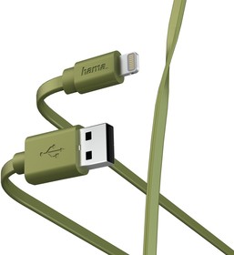 Фото 1/10 Кабель Hama 00187234 USB (m)-Lightning (m) 1м зеленый плоский