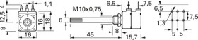 Carbon dual potentiometer, 1 kΩ, 0.2 W, linear, solder pin, PC16DH10IP06 2X1K0 LIN A