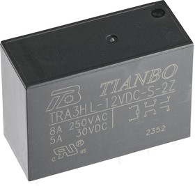 Фото 1/3 TRA3H L-12VDC-S-2Z, Реле 2 пер. 12VDC, 8A/250VAC