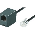 Extension cable, RJ11 plug, straight to RJ11 socket, straight, 10 m, black