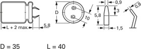 Electrolytic capacitor, 10000 µF, 50 V (DC), ±20 %, radial, pitch 10 mm, Ø 35 mm