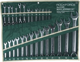 Набор ключей универсальных комбинированных, разрезных,трещеточных 27 предмета на полотне ROCKFORCE