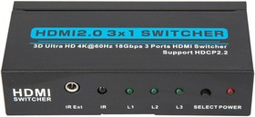 Фото 1/3 PSG3058, 3 Way 4K UHD 60Hz HDMI 2.0 Switch, HDCP 2.2
