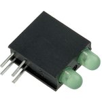 553-0122F, Green Right Angle PCB LED Indicator, 2 LEDs 3mm (T-1), Through Hole