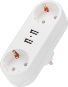 Фото 1/6 11-1090, Двойник электрический линейный 16А с/з + 2 USB-порта, 2,4 А, белый