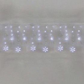 Фото 1/8 255-075, Гирлянда Бахрома со снежинками 2,4х0,9м, 150LED БЕЛЫЙ, прозрачный ПВХ, IP20, свечение с динамикой, 2