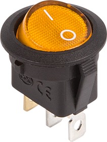 Фото 1/5 36-2587, Выключатель клавишный круглый 12V 20А (3с) ON-OFF желтый с подсветкой (RWB-214)