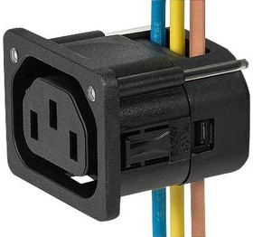 3-104-300, IEC Power Connector, продольное выравнивание, 12AWG, IEC C13 Outlet, 15 А, 250 В AC, IDC / IDT