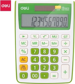 Фото 1/7 Калькулятор настольный Deli E1238/GRN зеленый 12-разр.