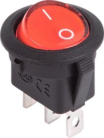 Фото 1/8 36-2585, Выключатель клавишный круглый 12V 20А (3с) ON-OFF красный с подсветкой (RWB-214)