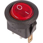 36-2570, Выключатель клавишный круглый 250V 6А (3с) ON-OFF красный с подсветкой ...