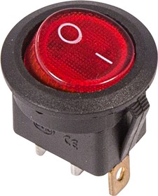 Фото 1/5 36-2570, Выключатель клавишный круглый 250V 6А (3с) ON-OFF красный с подсветкой (RWB-214, SC-214, MIRS-101-