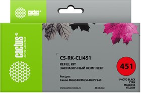 Фото 1/4 Заправочный набор Cactus CS-RK-CLI451 цветной (4x30мл) Canon MG 6340/5440/IP7240