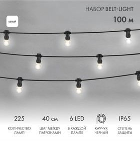 Фото 1/8 331-345, Набор ЕВРО Belt-Light 2 жилы, 100м, шаг 40см, 225 LED ламп, цвет свечения белый, 45мм (6 LED) NEON-N