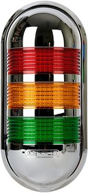 PWECZ-3FF-RYG сигнальная лампа толщиной 40 мм, корпус хромированный, LED модуль, 3 секции, постоянного/мигающего свечения: красный/жёлтый/з