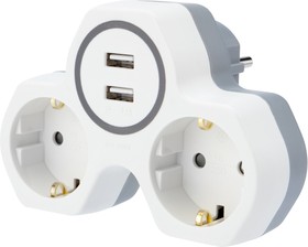 Фото 1/10 11-1089, Двойник электрический 16А с/з и защитными шторками + 2 USB порта, 2,4 А, белый