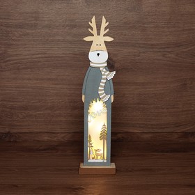 Фото 1/10 504-007, Деревянная фигурка с подсветкой Рождественский олень 11х5х47 см