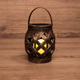 Фото 1/10 513-055, Декоративный фонарь со свечкой, плетеный корпус, бронза, размер 14х14х16,5 см, цвет теплый белый