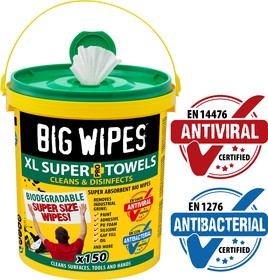 Фото 1/2 2447 0000, XL SUPER TOWELS PRO+ Wet Disinfectant Wipes, Bucket of 240