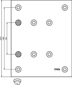 Фото 1/2 1949602, Накладка тормозной колодки MAN MERCEDES (410x223) стандарт 64 отв. 8x18 / 93059 (8шт.) TEXTAR
