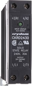 Фото 1/6 CKRD2430, Sensata Crydom Solid State Relay, 30 A rms Load, DIN Rail Mount, 280 V rms Load, 32 V Control