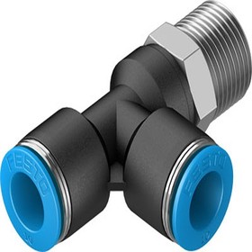 Фото 1/2 QSTL-3/8-10, QSTL Series T Fitting, R 3/8 Male to 10 mm, Threaded-to-Tube Connection Style