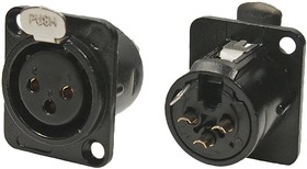 FC61900, Аудио разъем XLR, 3 контакт(-ов), Гнездо, Монтаж в Панель, Корпус из Металла
